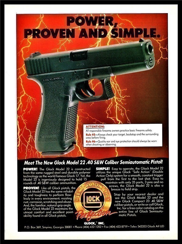 1991 GLOCK Model 22 .40 S&W Pistol PRINT AD-img-0