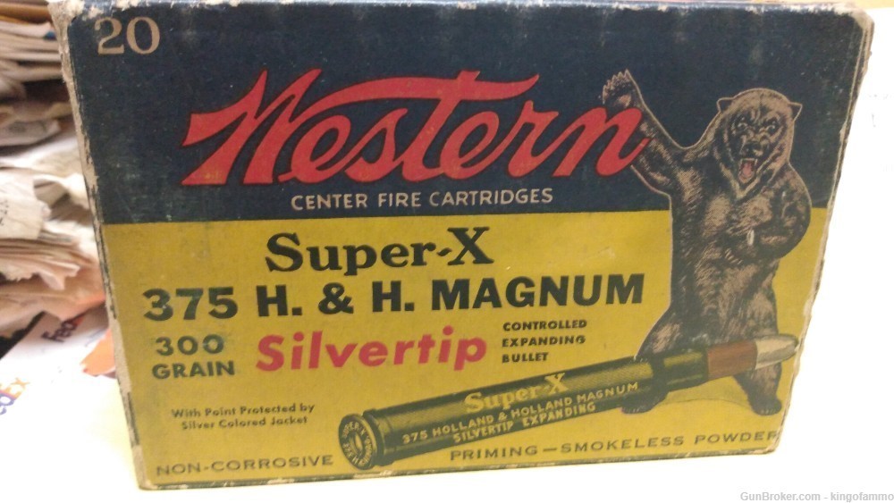 Rare Now Western BEAR Box 375 H&H Mag 300 Gr Silvertip  K1717 C Super-X-img-1