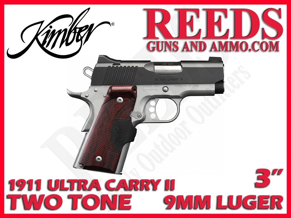 Kimber 1911 Ultra Carry II Laser Grips Two Tone 9mm 3in 1-8Rd Mag 3200392-img-0