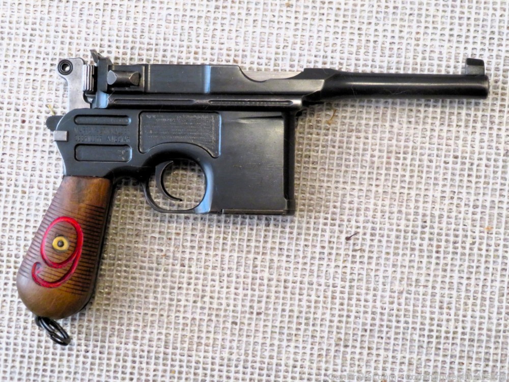 WW1-WW2 German C96 Broomhandle Red 9 Postwar 9mm Police Pistol 1918-img-0