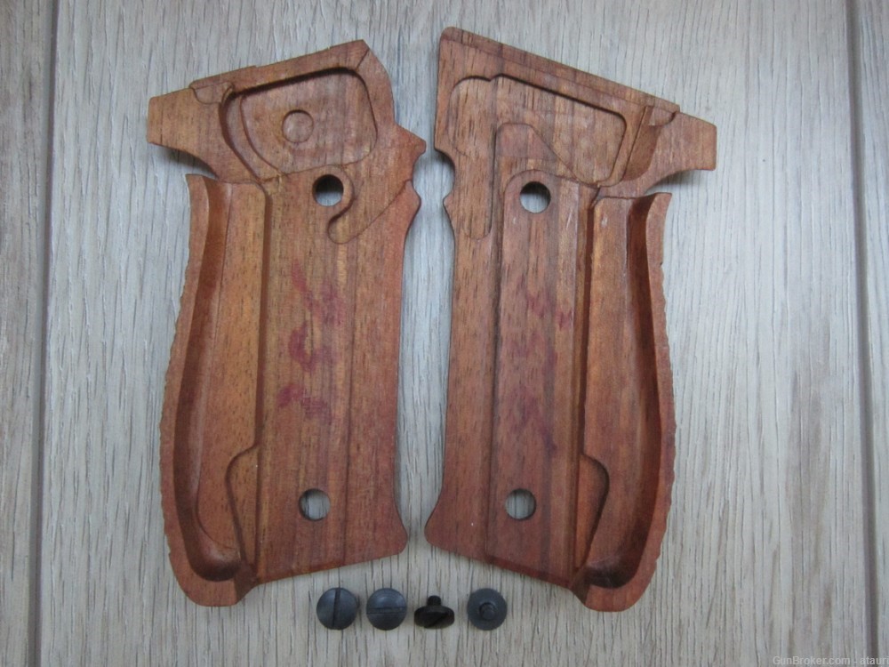 Sig Sauer P226 Grips Vintage Checkered Wood Walnut + Screws Washers NOS LT-img-3