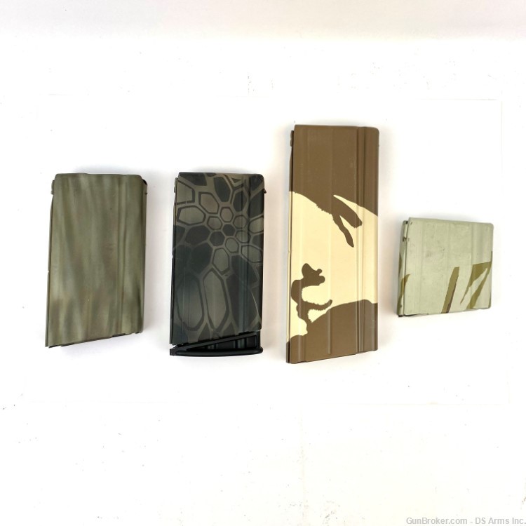 Lot Of Four Metal FAL SA58 Magazines - Mixed Camo Finishes - Used-img-0