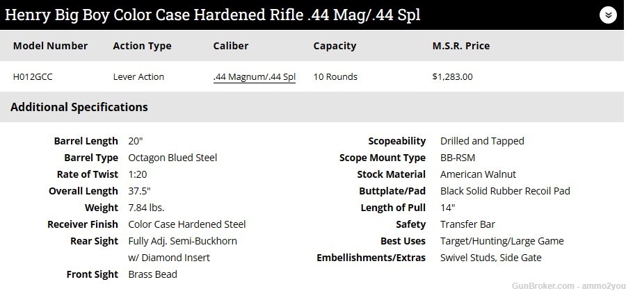 Henry Big Boy Color Case Hardened Rifle 44 Mag/ 44 Spl 20" 10+1 H012GCC-img-1