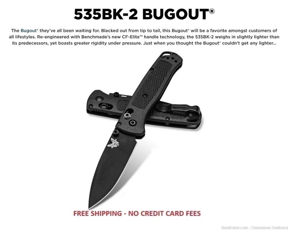 FREE SHIPPING - BENCHMADE 535BK-2 BUGOUT Folding Knife-img-0
