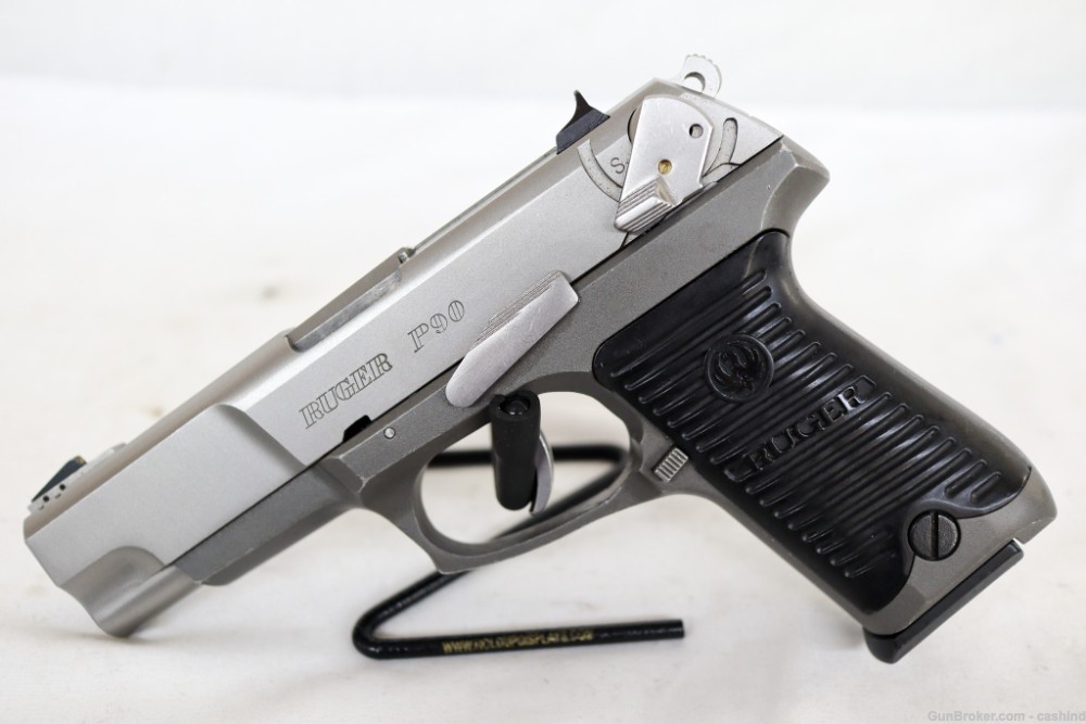 1995 Ruger P90 .45ACP 4.5” Stainless Steel S.Auto Pistol – Black Grips -img-4