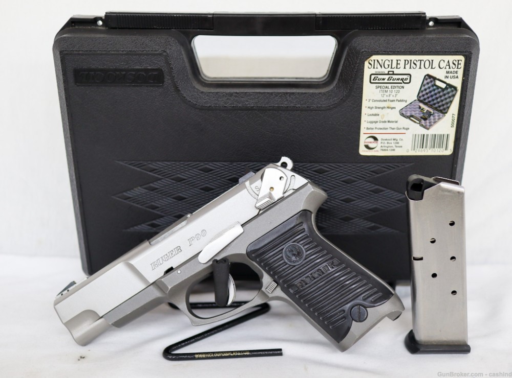 1995 Ruger P90 .45ACP 4.5” Stainless Steel S.Auto Pistol – Black Grips -img-0