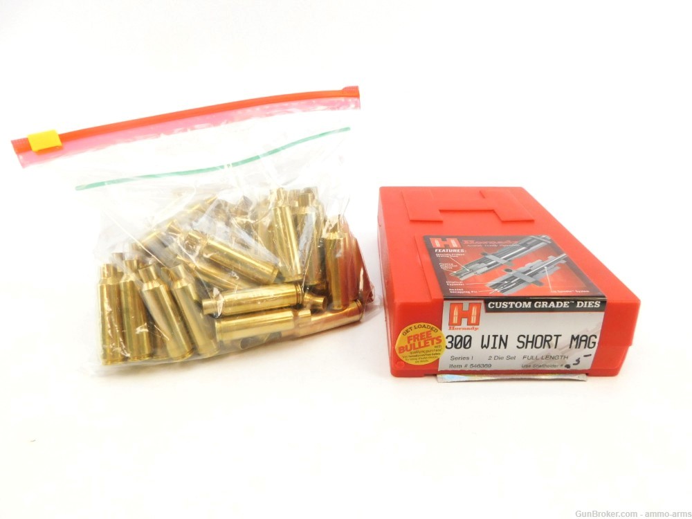 Used Hornady .300 WSM 2 Die Set with Primed and Unprimed Brass -img-1