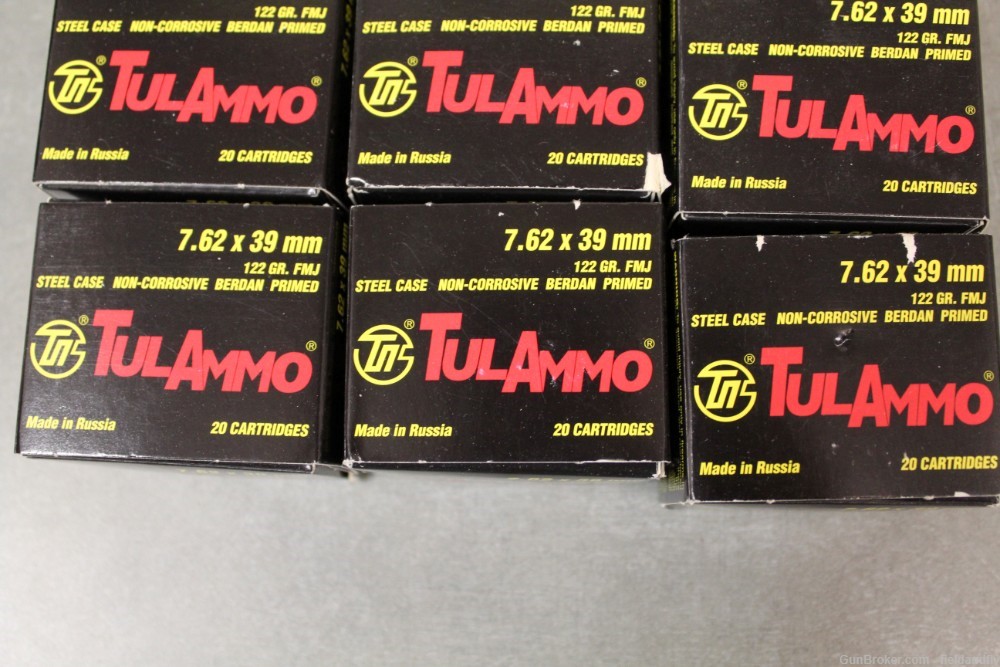 Tulammo 7.62X39mm 122 gr FMJ steel case, 20 boxes of 20 count, 400 rounds-img-1