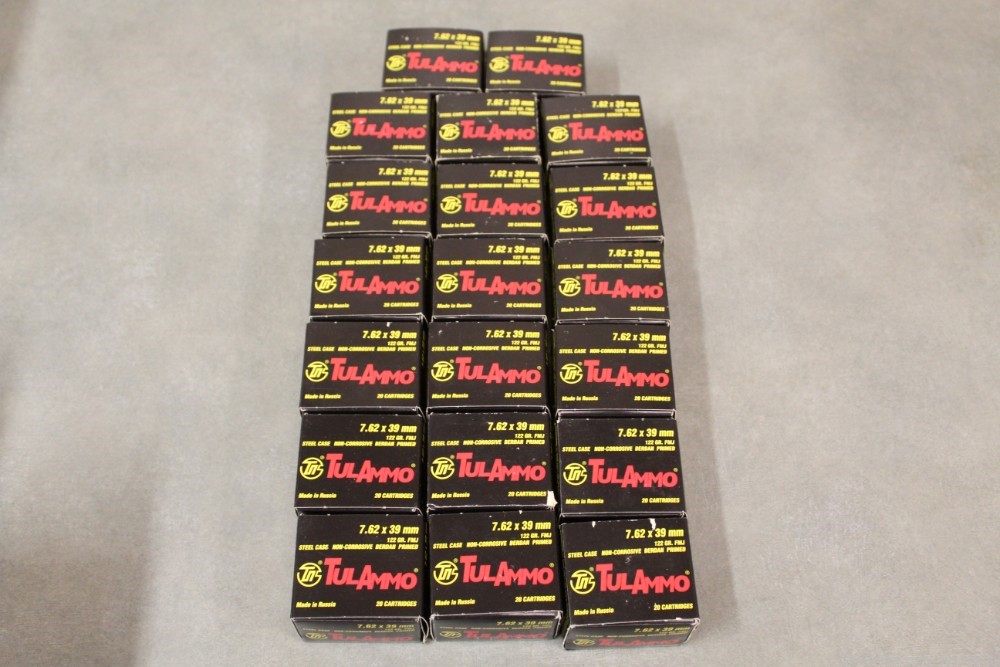 Tulammo 7.62X39mm 122 gr FMJ steel case, 20 boxes of 20 count, 400 rounds-img-0