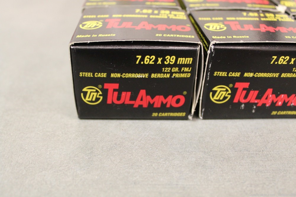 Tulammo 7.62X39mm 122 gr FMJ steel case, 20 boxes of 20 count, 400 rounds-img-2