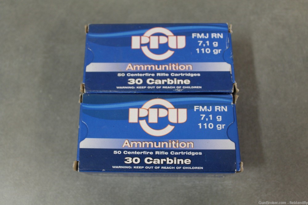 PPU 30 Carbine 110 grain FMJ, 2 box of 50 = 100 rounds total-img-0