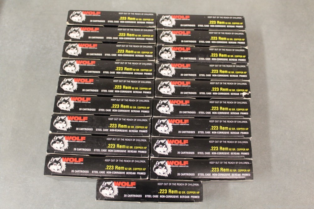 Wolf performance ammunition, 223 Rem 62 gr copper HP steel case, 380 rounds-img-0