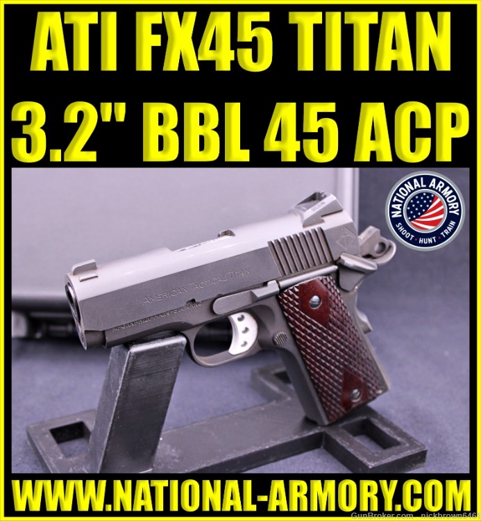 ATI FX45 TITAN 45 ACP 3.2" BBL PARKERIZED FINISH W/ HARD CASE 1911 OFFICERS-img-0