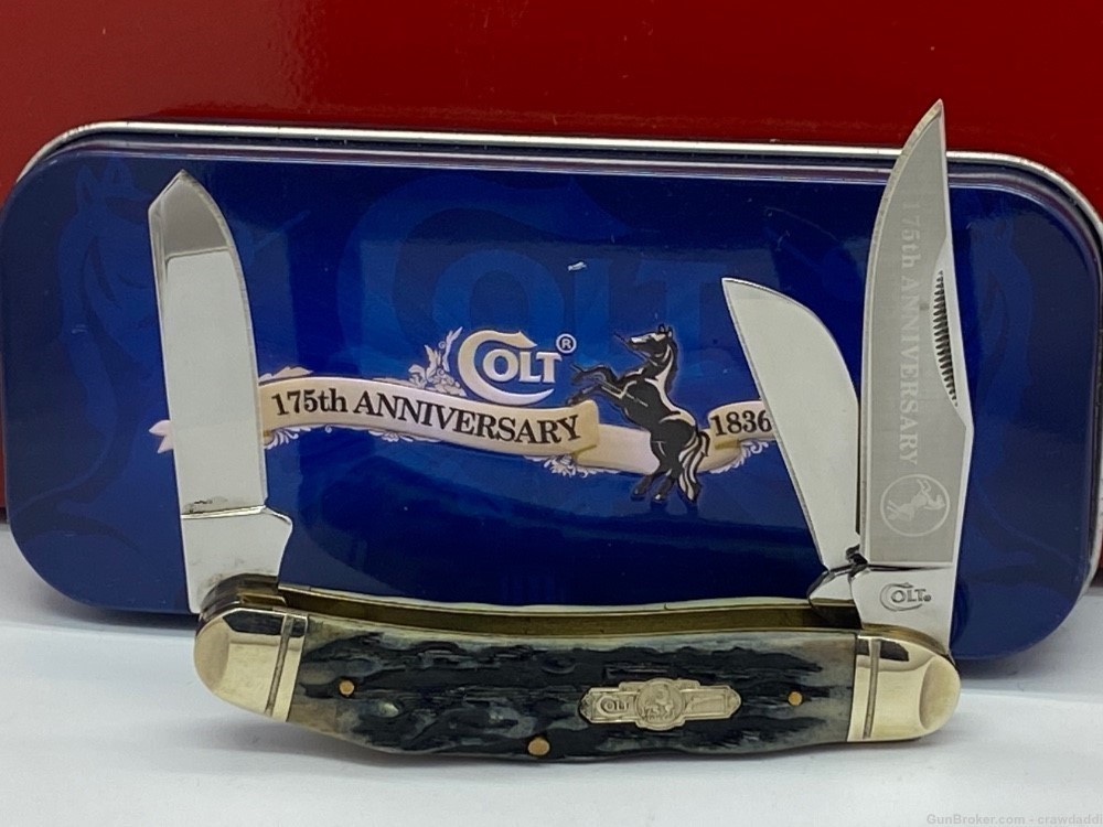 Colt CT248A Stag Handle Sowbelly 175th Anniversary pocket Knife w Tin-img-0
