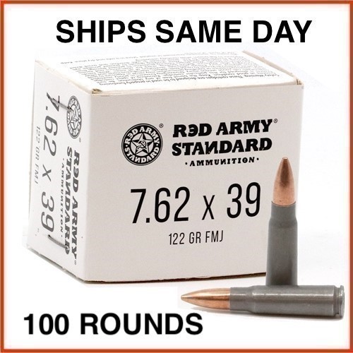 100 Rounds - Red Army Standard 7.62x39mm Ammo 122 Grain FMJ Steel Case-img-0