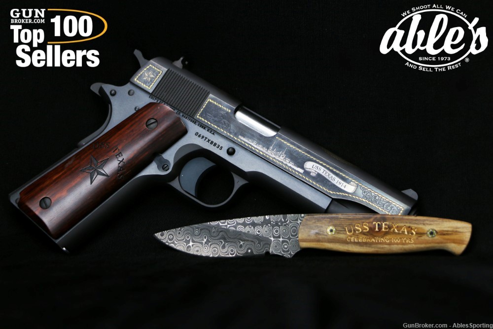USS Texas Commemorative Colt 1911, 45 ACP, #69 of 2000, W/ Matching Knife -img-0