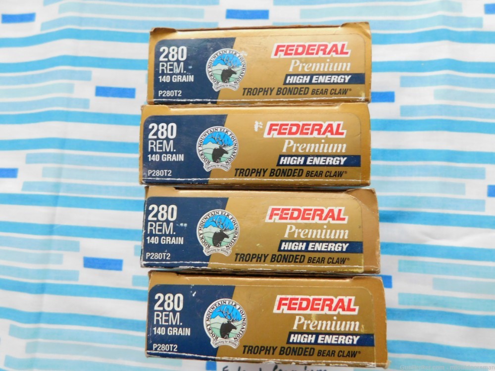 4 Boxes 80 Rds Federal 280 Rem High Energy 140 Gr Trophy Bonded Bear Claw-img-1