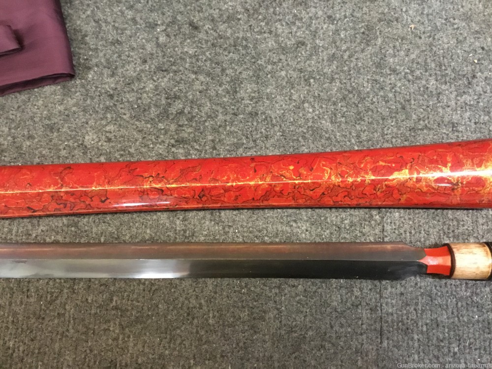 Japanese Omiyari "Yari" (Spear) with cover and Decorated sheath. Full Tang-img-7