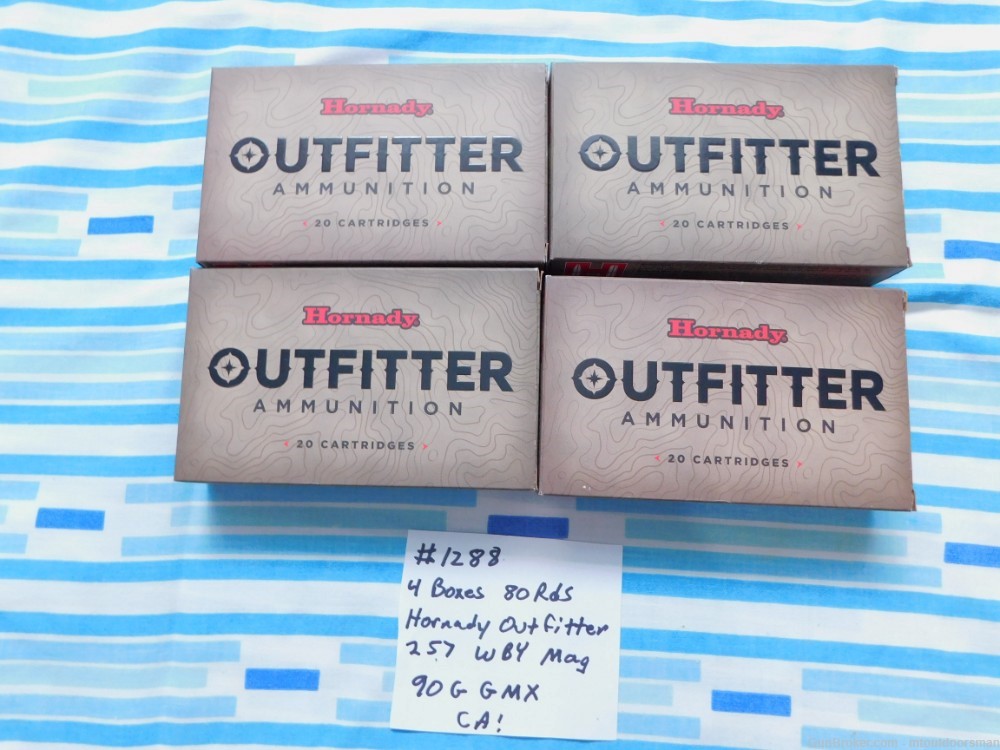4 Boxes 80 Rds Hornady Outfitter 257 Weatherby Magnum 90 gr GMX CA Approved-img-2
