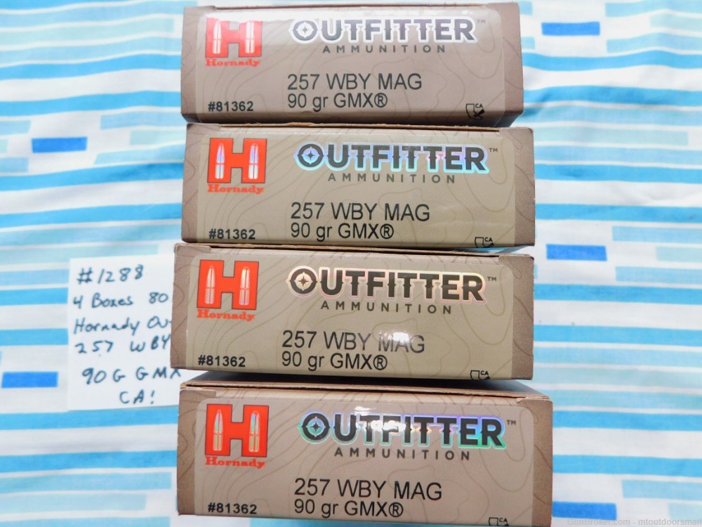 4 Boxes 80 Rds Hornady Outfitter 257 Weatherby Magnum 90 gr GMX CA Approved-img-1