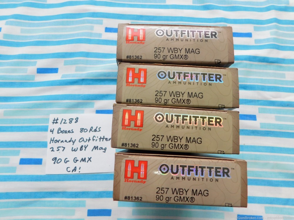 4 Boxes 80 Rds Hornady Outfitter 257 Weatherby Magnum 90 gr GMX CA Approved-img-0
