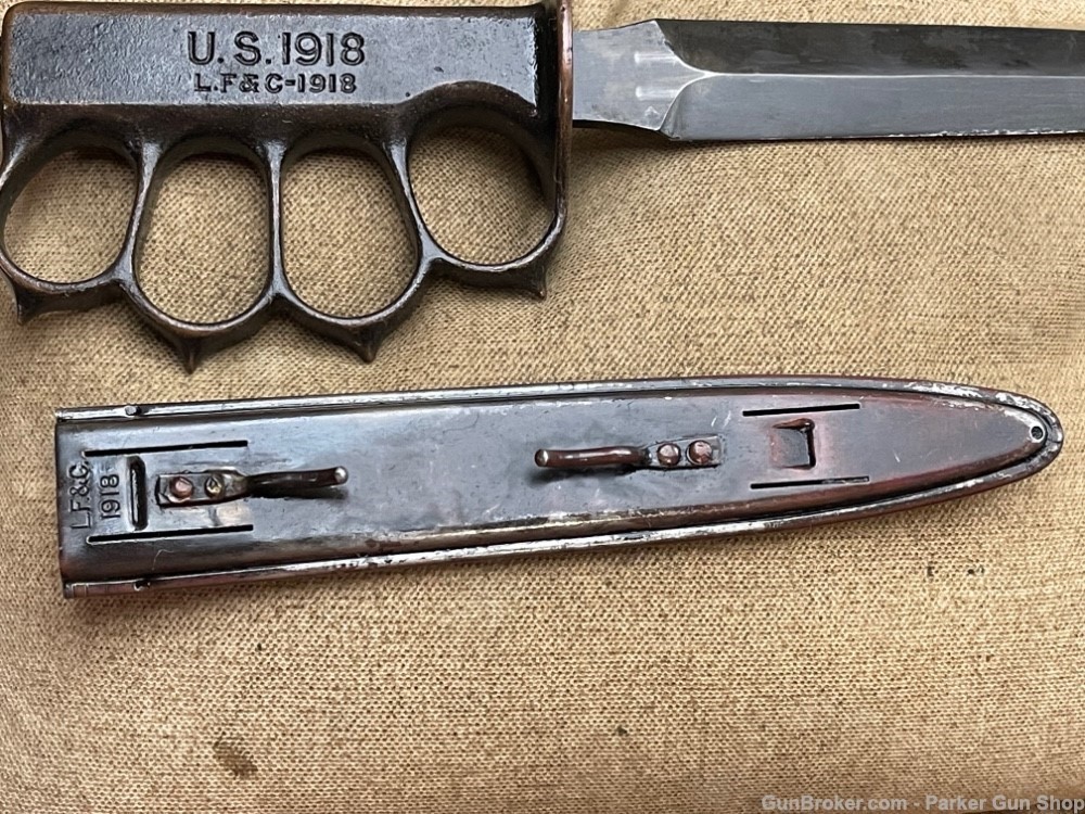 US LF&C 1918 Trench Knuckle Knife & Sheath-img-1