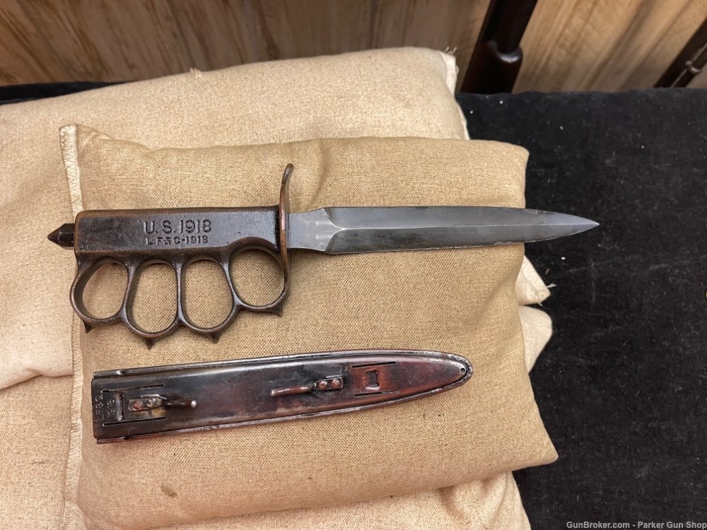 US LF&C 1918 Trench Knuckle Knife & Sheath-img-0