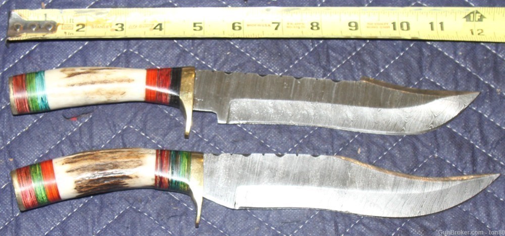 2 CUSTOM HANDMADE DAMASCUS KNIVES WITH ANTLER HANDLES 12.5 INCH-img-0