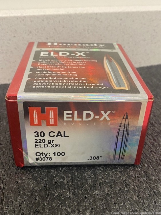100 Count Factory New Hornady 30 Cal .308” 220 Gr ELD-X Bullets-img-0