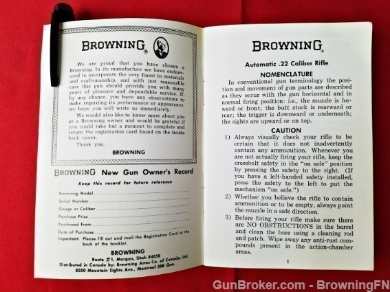 Orig Browning Automatic .22 Rifle Owners Instruction Manual-img-1