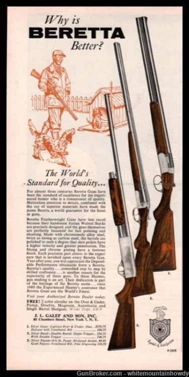 1959 BERETTA Silver Snipe, Hawk, Pigeon Shotgun AD Hunter w/ English Setter-img-0