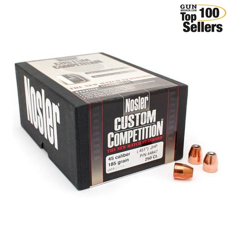 NOSLER Custom Competition .45 Caliber 451" 185Gr JHP 250rd Bullets (44847)-img-0