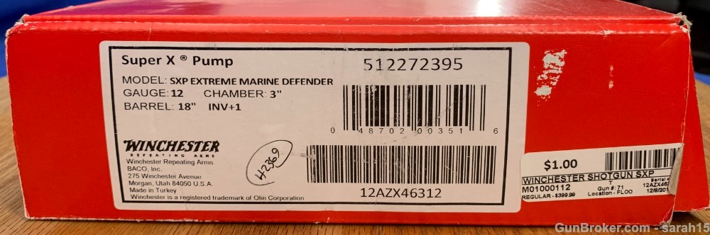 WINCHESTER 18" SXP EXTREME MARINE DEFENDER 12 GAUGE ORIGINAL BOX & PAPERS-img-3