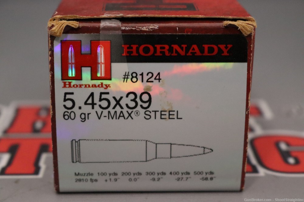 Lot O' One (1) Box of 50rds Hornady 5.45x39mm 60gr VMAX w/ Steel Cases-img-8
