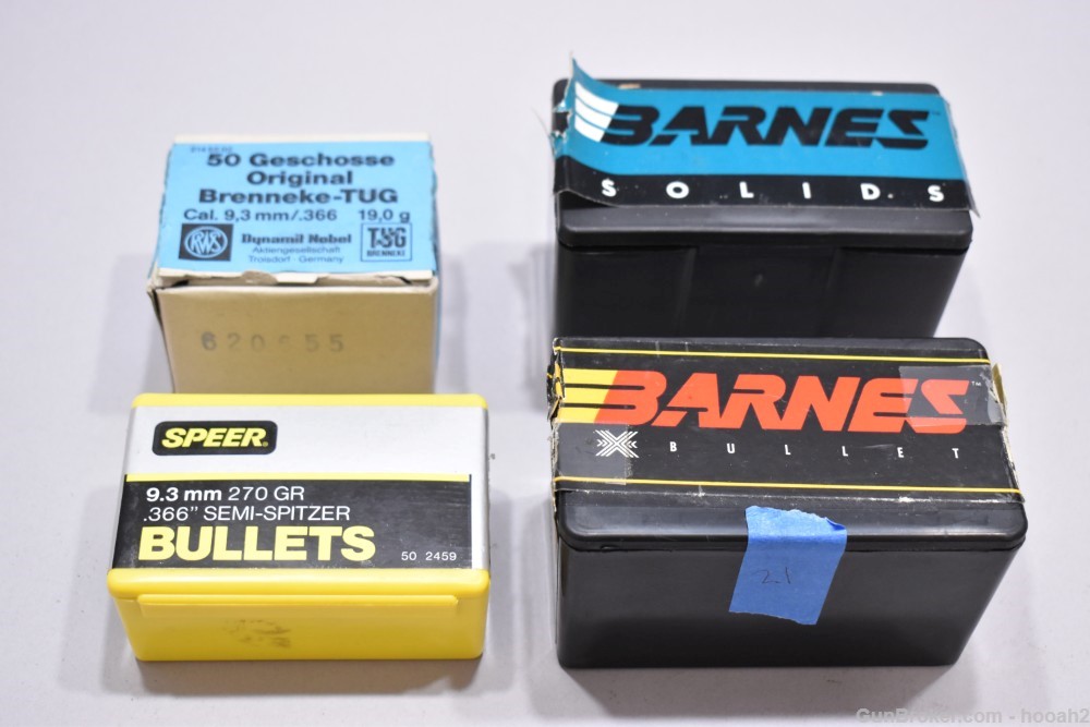 152 9.3 .366" Bullet Heads RWS Speer Barnes HP Semi-Spitzer TUG Brass Solid-img-0