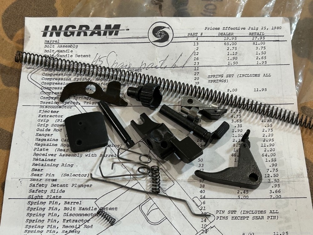 OEM RPB INGRAM MAC-10 M10 SMG Fire Control Group + Spare Parts NOS COBRAY -img-2