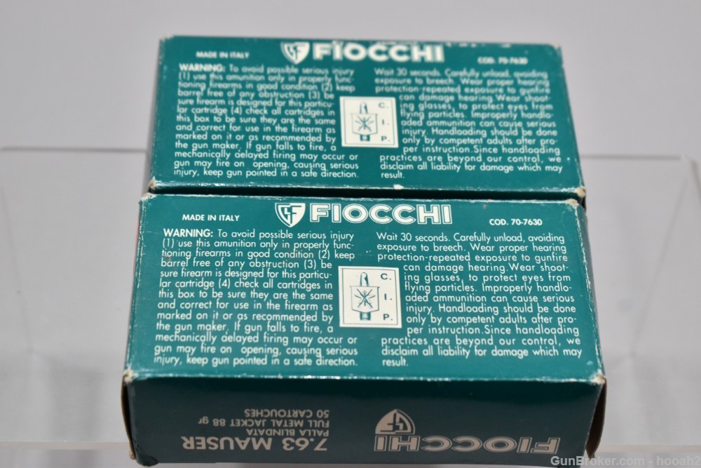 2 Boxes 100 Rds Fiocchi 7.63 Mauser 7.63x25mm 88 G FMJ-img-5