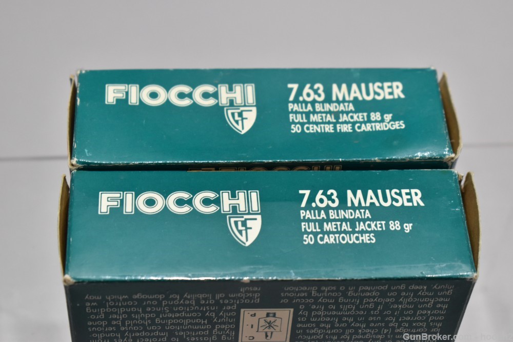 2 Boxes 100 Rds Fiocchi 7.63 Mauser 7.63x25mm 88 G FMJ-img-3
