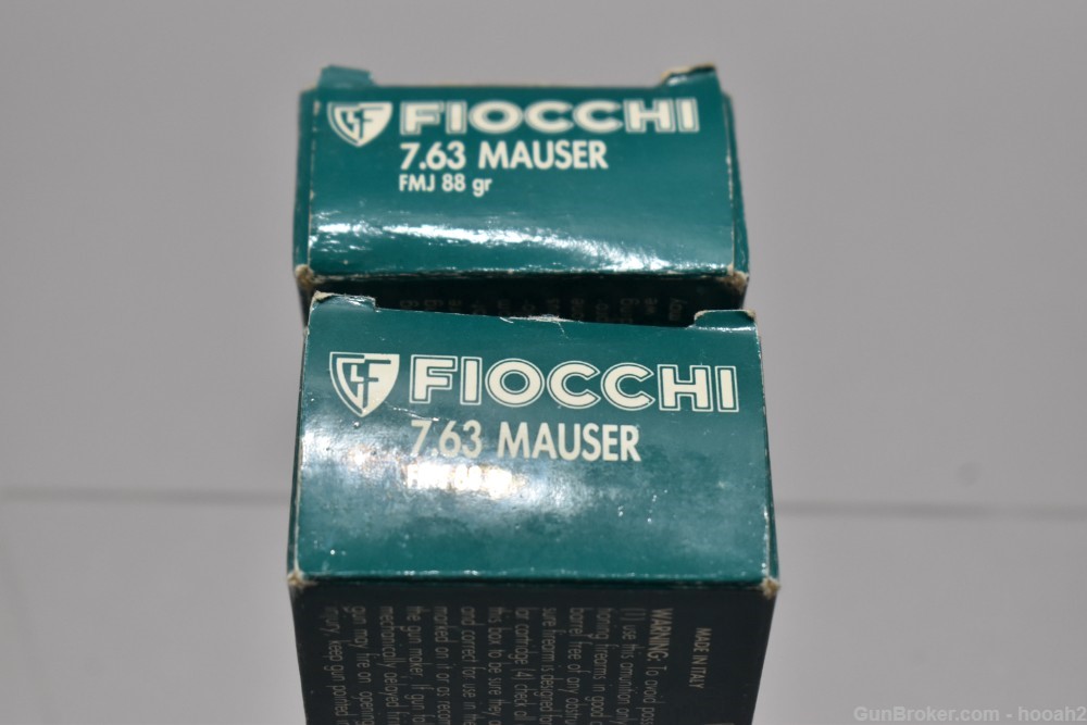 2 Boxes 100 Rds Fiocchi 7.63 Mauser 7.63x25mm 88 G FMJ-img-0