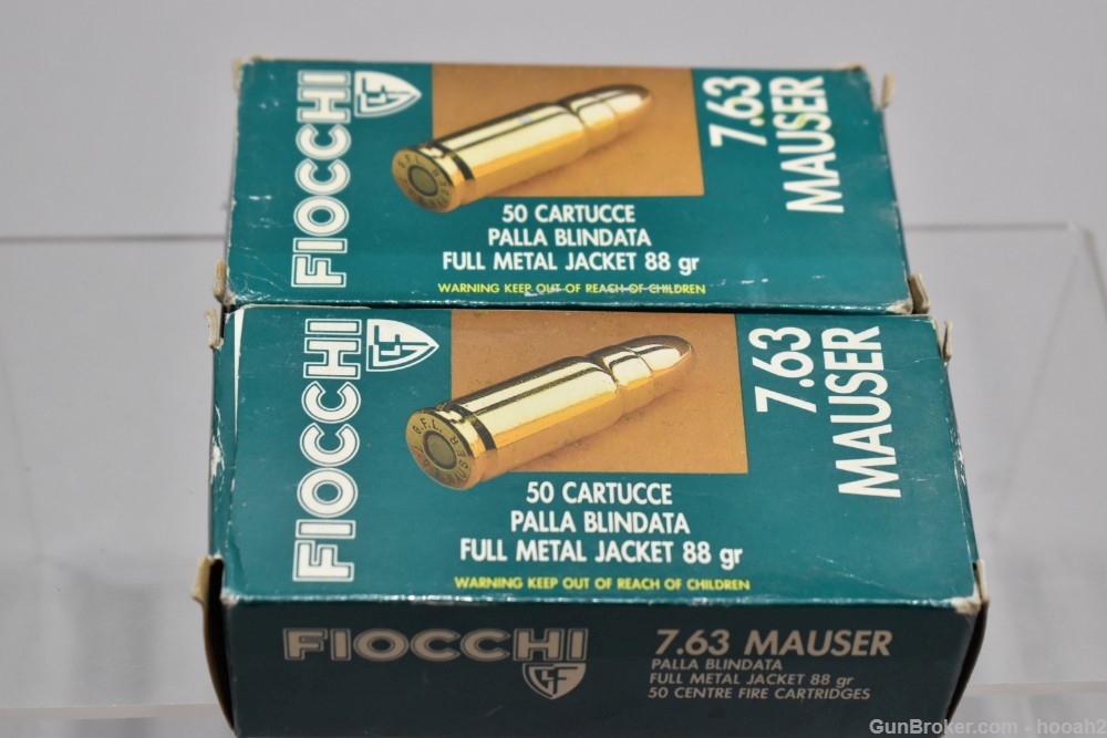 2 Boxes 100 Rds Fiocchi 7.63 Mauser 7.63x25mm 88 G FMJ-img-4