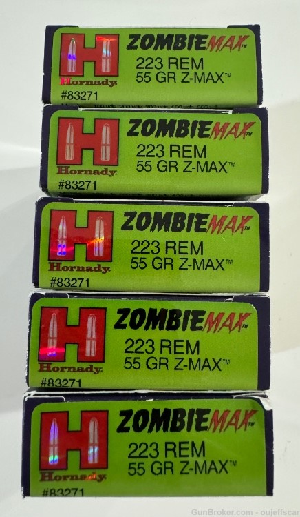 Hornady Zombie Max .223 Remington 55gr Z-Max 100 - 5 Boxes of 20 ea #83271-img-1