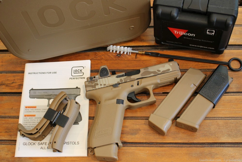 Custom Glock 19X FDE/Camo + Trijicon + Night Sights + 3 Mags LNIB LOOK-img-0