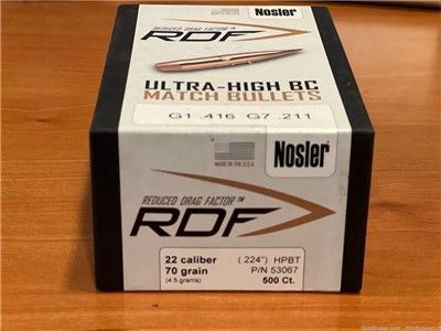 Nosler PN 53067 RDF Ultra-High BC Match Bullets 22 caliber 70 grain 500 pcs