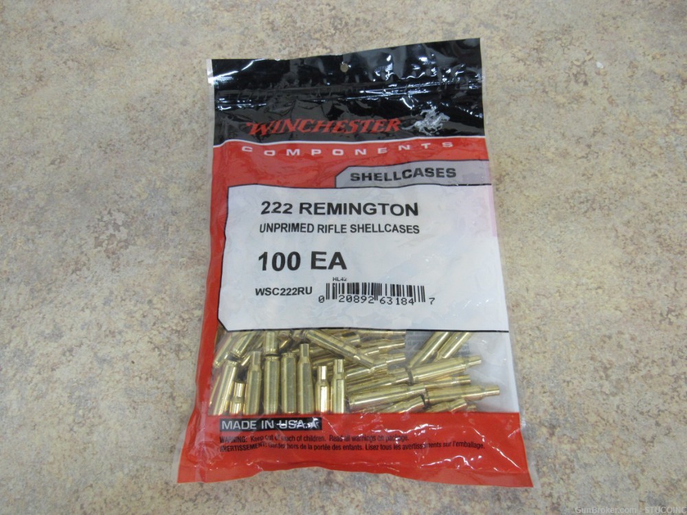 Winchester 222 Remington rifle brass, New/Sealed, 100 count-img-0