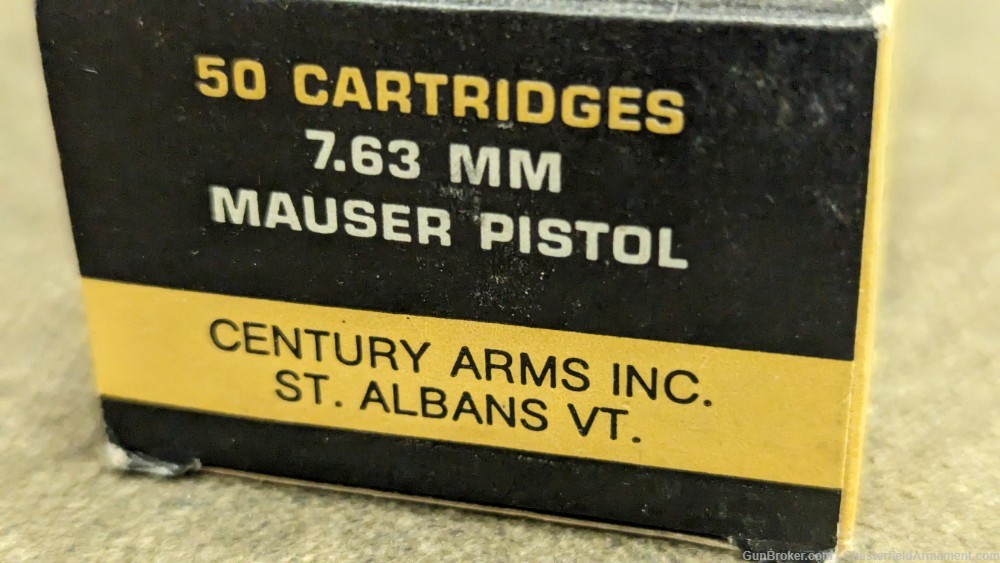 Vintage Century 7.63 Mauser ammo, FNM (Port) made,  50 round box, -img-1