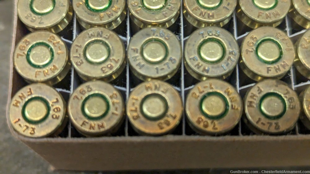 Vintage Century 7.63 Mauser ammo, FNM (Port) made,  50 round box, -img-4