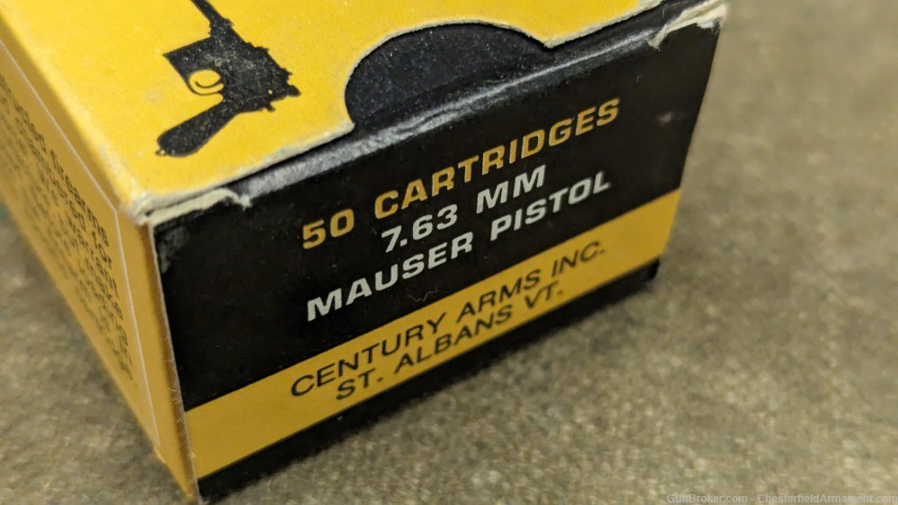 Vintage Century 7.63 Mauser ammo, FNM (Port) made,  50 round box, -img-2