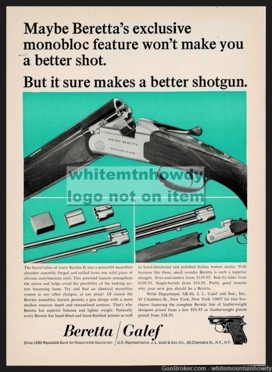 1966 BERETTA Silver Snipe Over Under Shotgun GALEF PRINT AD-img-0