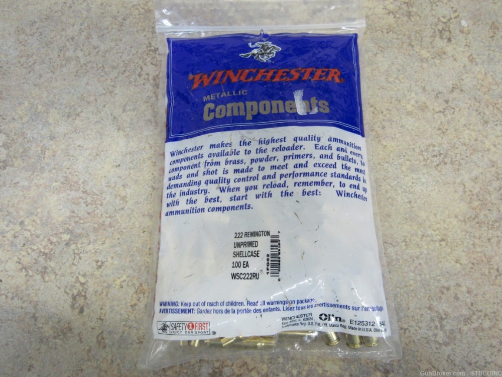 Winchester 222 Rem rifle brass, New/Unfired/Sealed, 100 count.-img-0