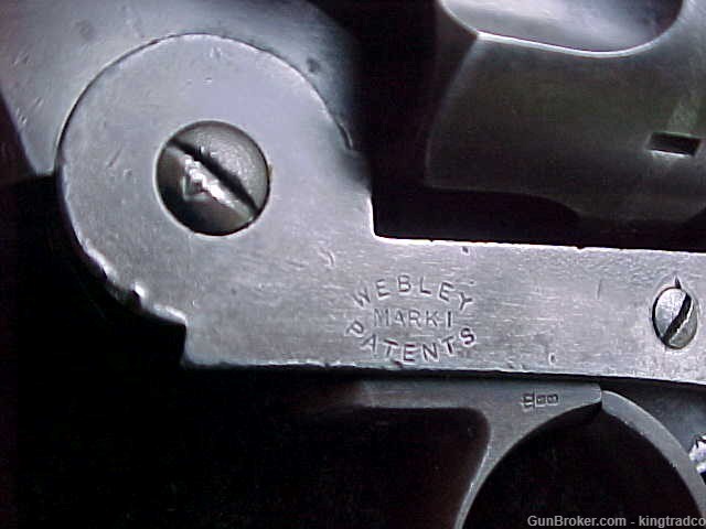 Antique WEBLEY MK l Topbreak Revolver 45 ACP Birdhead Wood Grips w Holster-img-3